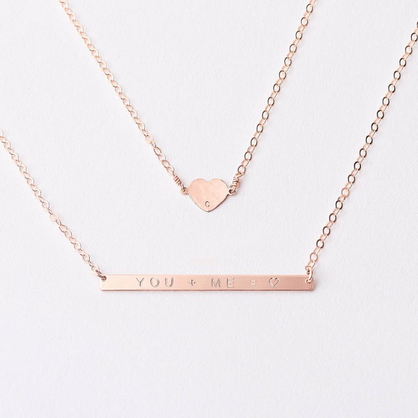 Heart and skinny bar layering necklace set - personalised bar necklace - gold initial necklace - heart necklace - gold fill, sterling silver