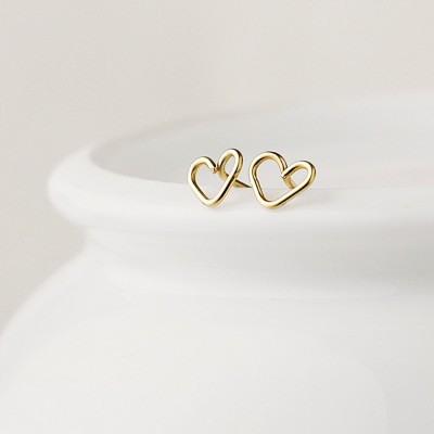 Heart earrings duo - 18k gold fill and sterling silver - tiny heart earrings set - heart post earrings