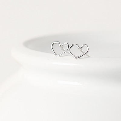 Heart earrings duo - 18k gold fill and sterling silver - tiny heart earrings set - heart post earrings