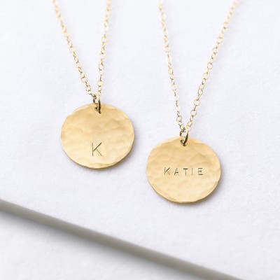 Large hammered gold disc necklace - gold circle necklace - long necklace - large disc necklace - personalised disk - layering necklace