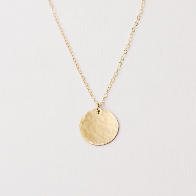 Large hammered gold disc necklace - gold circle necklace - long necklace - large disc necklace - personalised disk - layering necklace