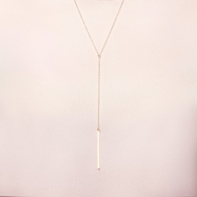 Long gold bar lariat necklace - gold Y necklace - long layering necklace - vertical bar necklace - bar drop necklace