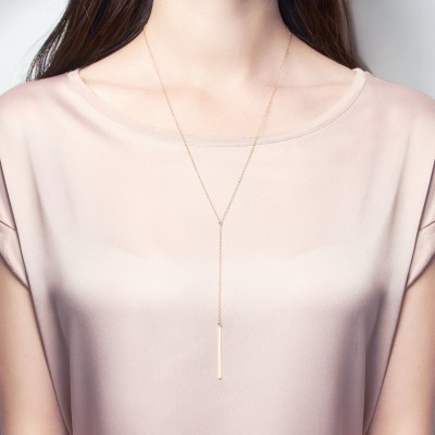 Long gold bar lariat necklace - gold Y necklace - long layering necklace - vertical bar necklace - bar drop necklace