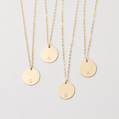 Long personalised disc necklace - large gold circle necklace - customised initial necklace - large disc necklace - girlfriend gift