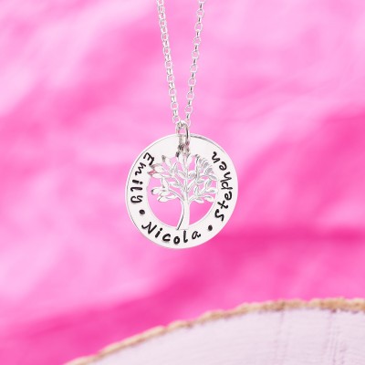 Personalised Family Tree Necklace - Hand Stamped Sterling Silver - Family Name Necklace - Family Necklace - Mothers' Necklace