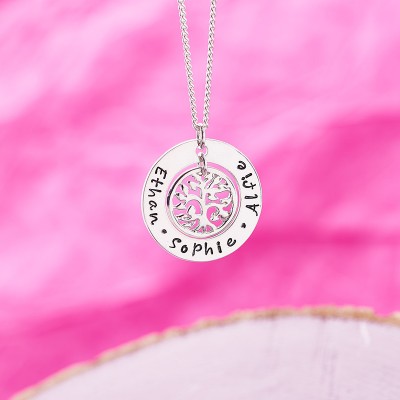 Personalised Family Tree Necklace - Hand Stamped in Sterling Silver - Present for Mum - Family Name Necklace - Mothers Day Gift