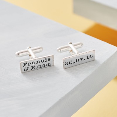 Personalised Wedding Cufflinks - Personalised Groom Cufflinks - Hand Stamped on Sterling Silver - Rectangular Cufflinks - Custom Cufflinks
