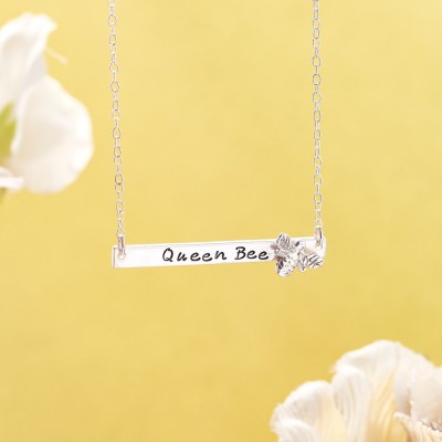 Queen Bee Necklace - Hand Stamped in Sterling Silver - Handmade Bumble Bee Necklace - Silver Bee Bar Necklace