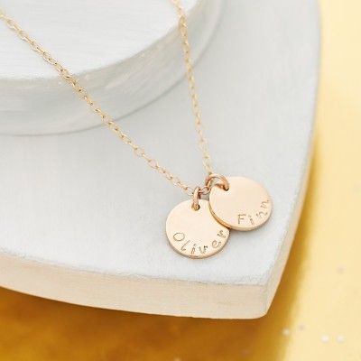 Solid Gold Name Necklace - 18ct Gold Name Necklace - One Disc - Personalised Gold Necklace - 18ct Yellow Gold Hand Stamped Necklace