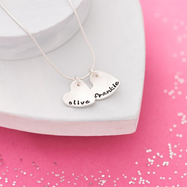 Two Hearts Name Necklace - Sterling Silver - Love Necklace - Best Friends Necklace - Necklace with Children's Names