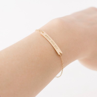 Nameplate bracelet - personalised bar bracelet - silver name bracelet - custom gold name bar bracelet - roman numerals bracelet