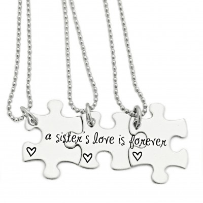 A Sister's Love Is Forever Puzzle Piece Necklace Set - Sister Set - Sister Necklaces - Sister Jewelry - 3 Best Friend Necklace - 1350