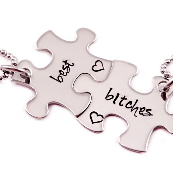 Best Bitches Puzzle Piece Necklace Set- 2 Puzzle Pieces - Engraved Puzzle Piece Necklaces Set of 2  - Best Friends - Best Bitches - 1354