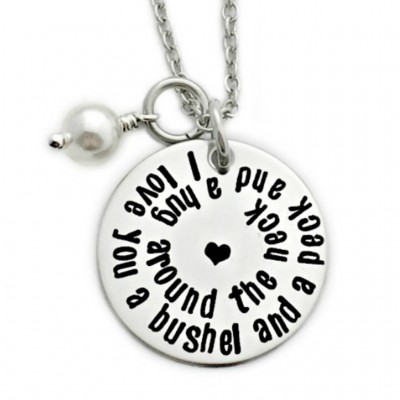 I Love You A Bushel And A Peck And A Hug Around The Neck Necklace - Engraved Jewelry - Spiral - Bushel Peck Necklace - Mother - 1204
