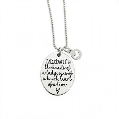 Midwife Necklace - Engraved Stainless Steel - Midwife Gift - Thank You Midwife, The Hands of a Lady, Eyes of a Hawk, Heart of a Lion - 1218