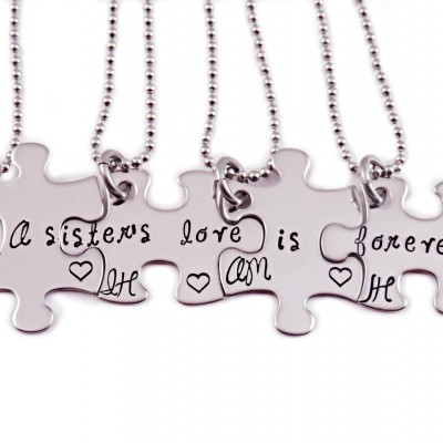 Personalized A Sister's Love Is Forever Puzzle Piece Necklace Set - Engraved Necklaces - Sisters - Sister Necklaces - Sister Jewelry - 1178