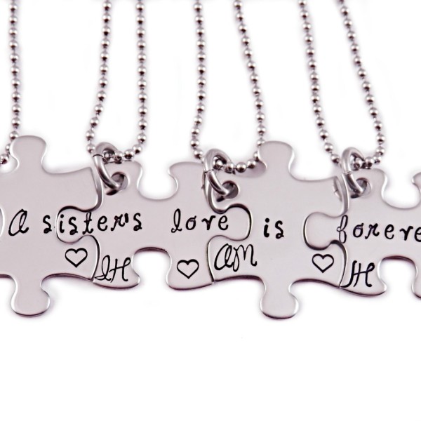 Personalized A Sister's Love Is Forever Puzzle Piece Necklace Set - Engraved Necklaces - Sisters - Sister Necklaces - Sister Jewelry - 1178