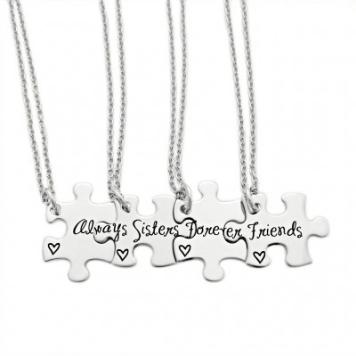 Personalized Always Sisters Forever Friends Puzzle Piece Necklace Set - Engraved Stainless steel - Sister Jewelry - Sister Necklaces - 1179