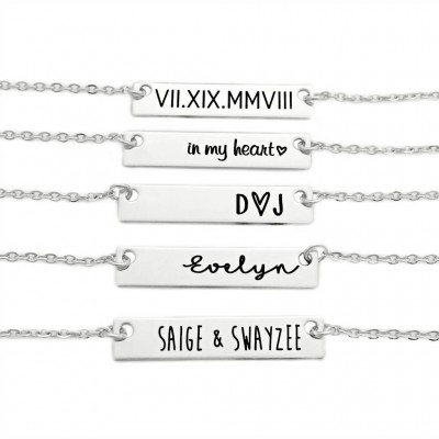 Personalized Bar Necklace - Engraved Jewelry - Stainless Steel - Roman Numeral - Long Bar Necklace - Simplistic Minimalist Jewelry - 1126