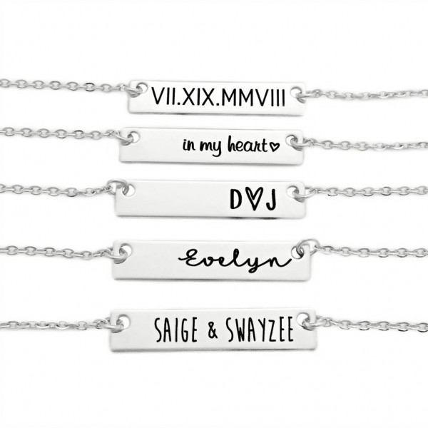 Personalized Bar Necklace - Engraved Jewelry - Stainless Steel - Roman Numeral Date - Long Bar Necklace - Mother Jewelry - Initials - 1126