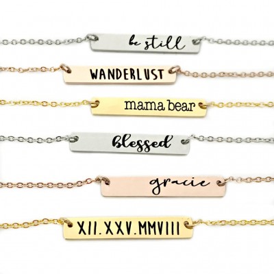 Personalized Gold Bar Necklace - Bridesmaid Jewelry Gold Bar - Roman Numeral Date - Personalized Name Bar - Minimalist Jewelry - Gift - 1168