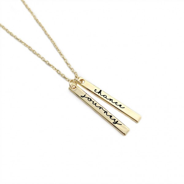 Personalized Gold Plated Vertical Bar Necklace - Engraved Jewelry - Mommy Jewelry - Mother Necklace - Gold Bar Necklace - Personalized- 1409
