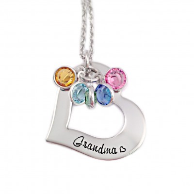 Personalized Grandma Necklace - Engraved Jewelry - Personalized Jewelry - Grandma Heart Washer - Gift for Grandma - Mother Necklace - 1197