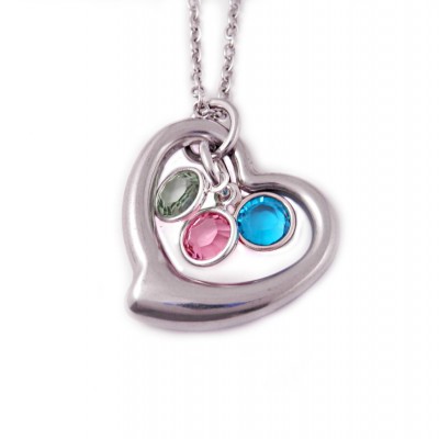 Personalized Heart Birthstone Necklace - Stainless Steel Heart - Heart Birthstones - Gift for Mom - Gift for Grandma - Heart Charm - 1399