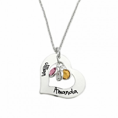 Personalized Heart Washer Name Necklace - Engraved Jewelry - Mother Necklace Birthstones - Personalized Necklace - Gift  Mom - Twins - 1202
