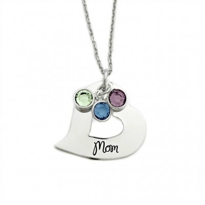 Personalized Heart Washer Name Necklace - Engraved Jewelry - Mother Necklace Birthstones - Personalized Necklace - 1416