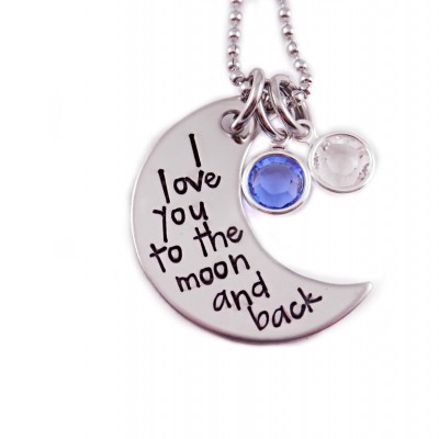 Personalized I Love You To The Moon And Back Necklace - Engraved Jewelry - Personalized Necklace - Mom Jewelry - Birthstone Necklace - 1206