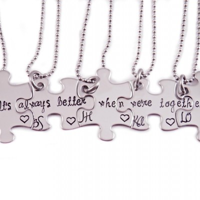 Personalized It's Always Better When We're Together Puzzle Piece Necklace Set - Engraved Stainless steel - Best Friends Gift Set - 1370