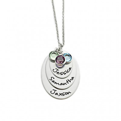 Personalized Layered Oval Necklace - Engraved - Stacked Necklace - Mommy Necklace - Kids Names Birthstones - Personalized Jewelry - 1371
