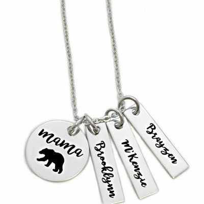 Personalized Mama Bear Necklace - Engraved Jewelry - Mom Necklace - Mommy Jewelry - Mama Bear Tags - Mother's Day - Gift for Mom - 1412
