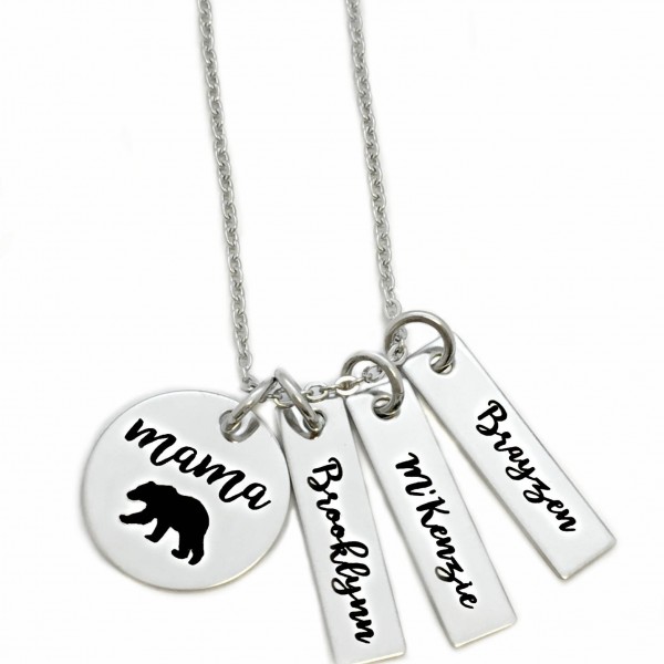 Personalized Mama Bear Necklace - Engraved Jewelry - Mom Necklace - Mommy Jewelry - Mama Bear Tags - Mother's Day - Gift for Mom - 1412
