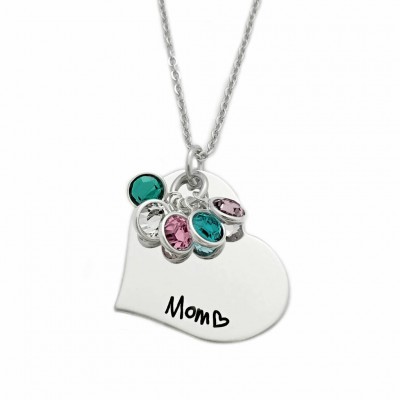 Personalized Mom Heart Birthstone Necklace - Engraved Jewlery - Mom Necklace - Mother Jewelry - Mother's Day - Mother Necklace Gift - 1227
