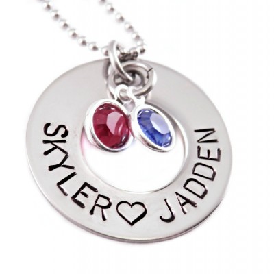 Personalized Mommy Necklace - Engraved Stainless Steel Washer Necklace - Personalized Names Necklace - Personalized Jewelry - Mom - 1426