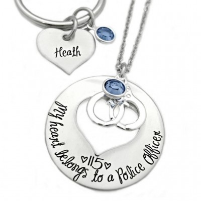 Personalized My Heart Belongs To A Police Officer - Engraved Jewlery - Police Man - Trooper - Highway Patrol Officer - Cop Wife - 1110