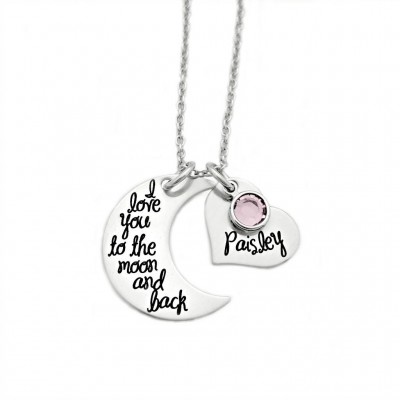 Personalized Name I Love You To The Moon And Back - Child Name - Engraved Personalized Jewelry - Mother Jewelry - Mom Necklace - Mama - 1367