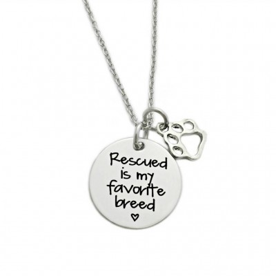 Rescued Is My Favorite Breed Necklace - Engraved Jewelry - Expandable Wire Bangle - Dog Jewelry - Pet Bracelet - Pet Lover - Animals - 1384