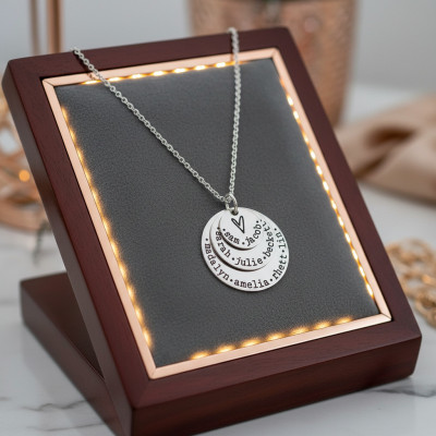 Personalized Layered Name Heart Necklace - Mother Grandmother Jewelry - Stacked Name Necklace - Gift for Grandma - Mother's Day