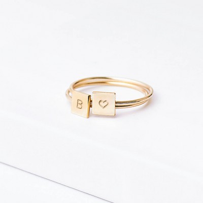 Personalised Initial Stacking Ring - skinny gold ring - letter ring - square initial ring - custom ring - 18k gold fill, rose gold fill