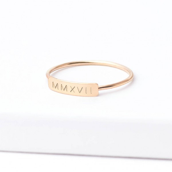 Personalised Skinny Bar Ring - stacking ring - custom initials ring - coordinates ring - roman numerals bar - gold fill name bar