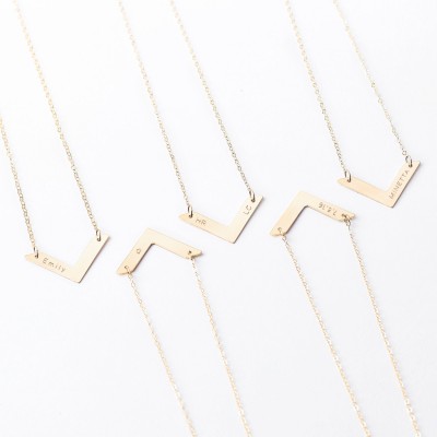 Personalised diamond and chevron necklace set - gold layering necklaces - personalised bar necklace - gold chevron necklace