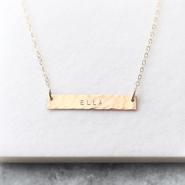 Personalised hammered bar necklace - 18k gold fill, rose gold fill and sterling silver - name bar necklace - horizontal bar necklace