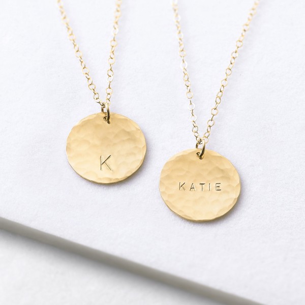 Personalised hammered disc necklace - gold circle necklace  - large gold disc necklace - personalised necklace - layering necklace