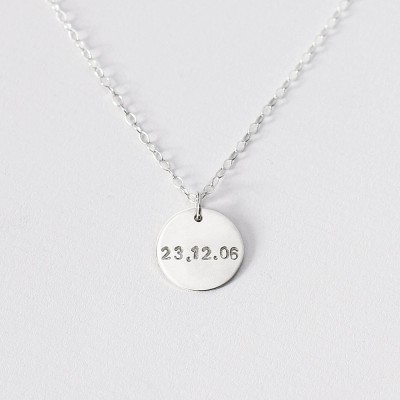 Personalised name disc necklace - silver initial disc necklace - sterling silver date necklace - mum necklace