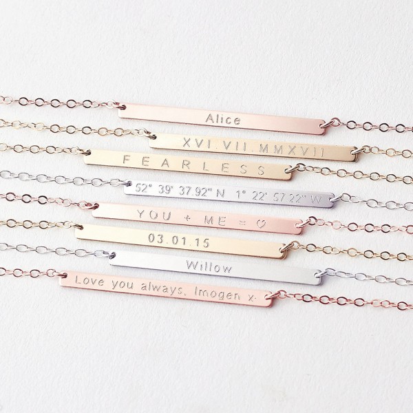 Personalised skinny bar necklace - 18k gold fill, rose gold fill, sterling silver - name bar necklace - reversible bar necklace