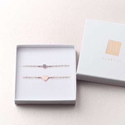 Rose Gold Heart Bracelet Set - stacking bracelets - dainty initial bracelet - gift for her - personalised bracelet - gift for girlfriend
