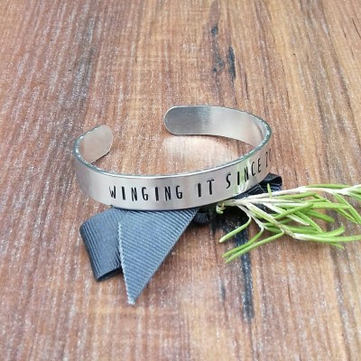 21st Birthday Gifts, Winging It Jewellery, Motherhood Life, Customised Stacking Cuff Bracelet, Hand Stamped Jewellery,